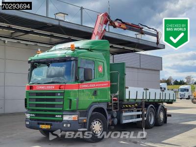 Scania R124 R 124 LB 6X2 NA 75190 6X2 HMF 1063 K2 Kran Crane Lift Axle Manual Euro 2 en vente par BAS World B.V.