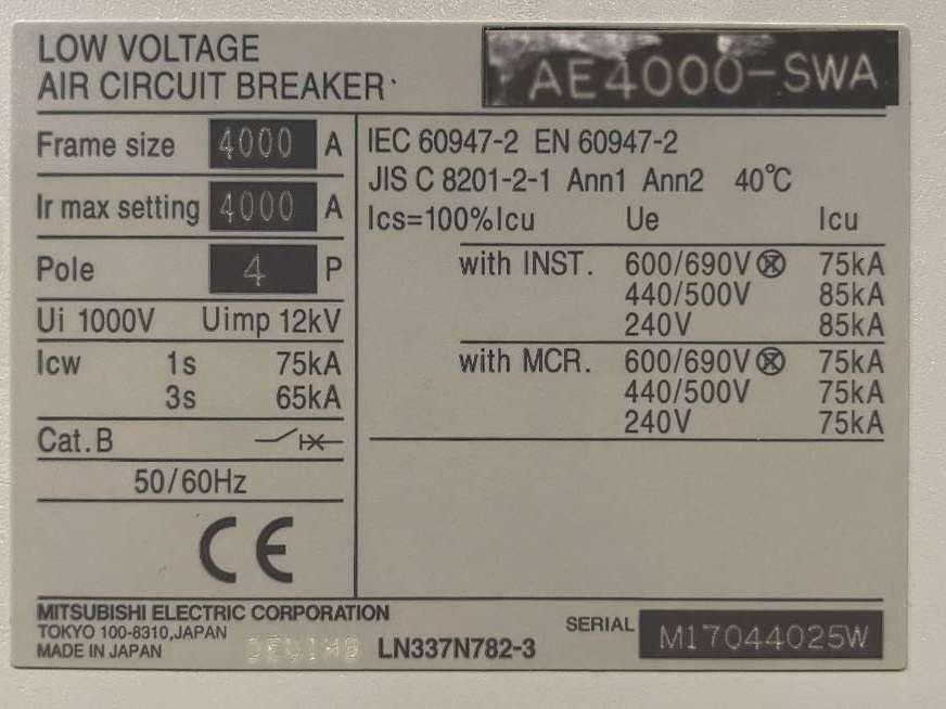 Mitsubishi Circuit breaker 4000A - AE4000-SWA 4P - DPX-12648 Photo 6