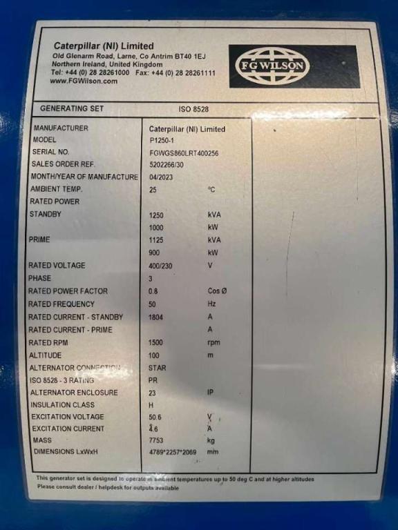 FG Wilson P1250-1 -  1250 kVA Open Genset - DPX-16028-O Photo 6