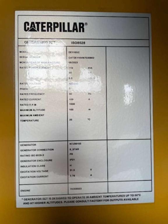 Caterpillar DE110GC - 110 kVA Stand-by Generator - DPX-18208 Photo 6