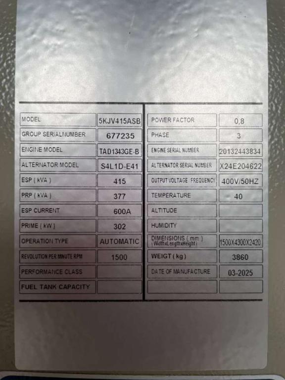 Volvo TAD1343GE-B - 415 kVA Generator - DPX-18879 Photo 6