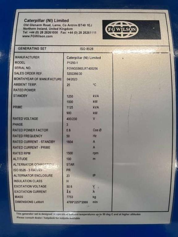 FG Wilson P1250-1 - 1250 kVA Surplus Genset - DPX-25089 Photo 6