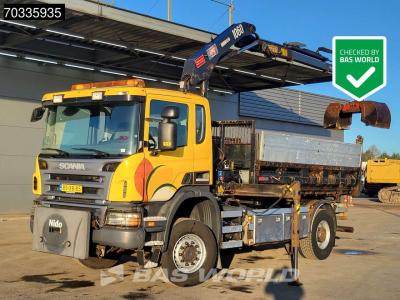 Scania P340 P 4X4 NL-Truck 4x4 Big-Axle HMF 1060 K2 Crane + 9m3 3way tipper Automatic Euro 4 en vente par BAS World B.V.