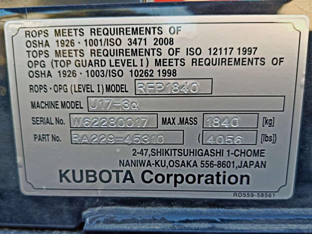 Kubota U17-3a Photo 11