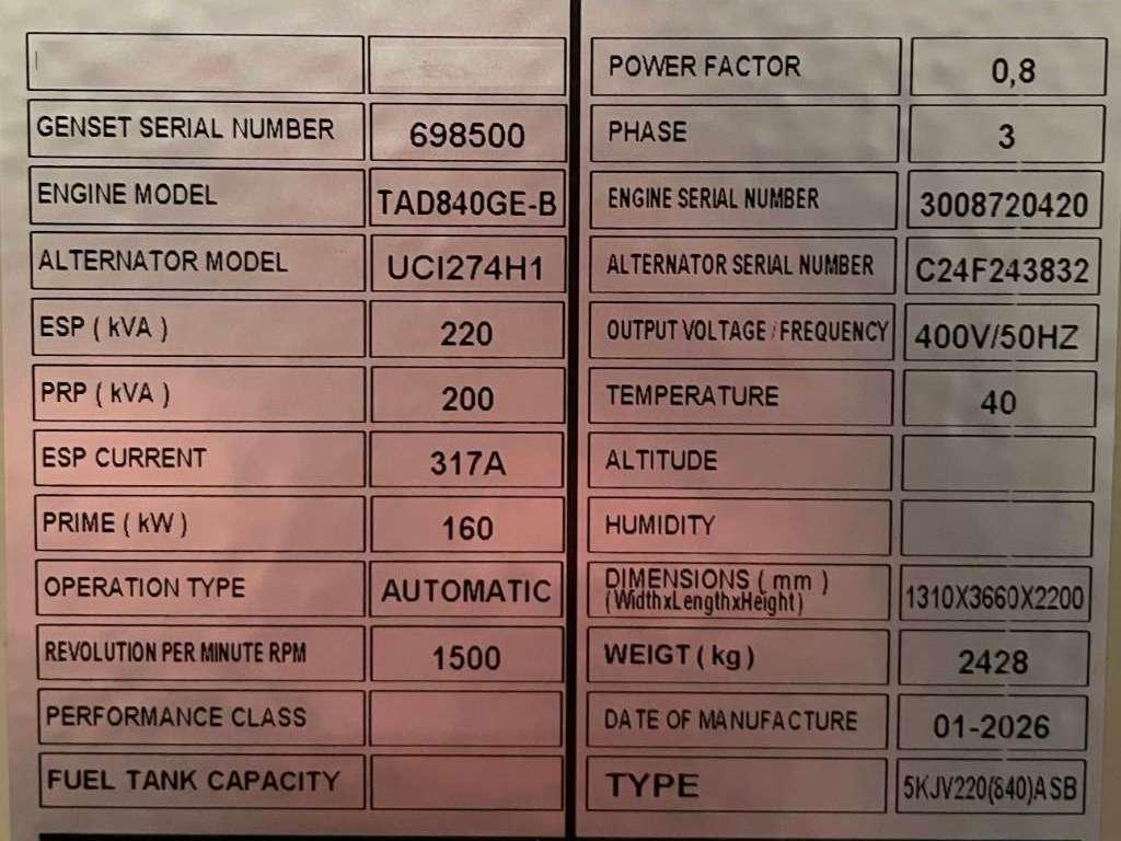 Volvo TAD840GE - 220 kVA Generator - DPX-18875 Photo 6