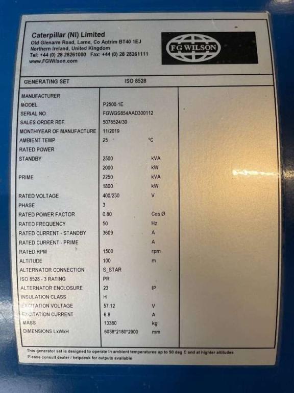 FG Wilson P2500-1E - 2500 kVA Surplus Genset - DPX-25085 Photo 6