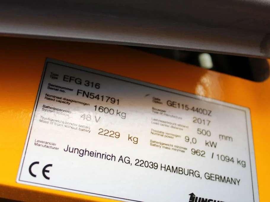 Jungheinrich EFG316 heftruck elektrische 3-delige mast sideshift accu bj 2021 Photo 11