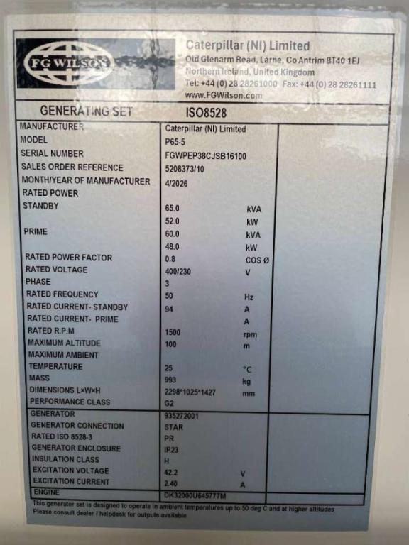 FG Wilson P65-5 - 65 kVA Genset - DPX-16006 Photo 6
